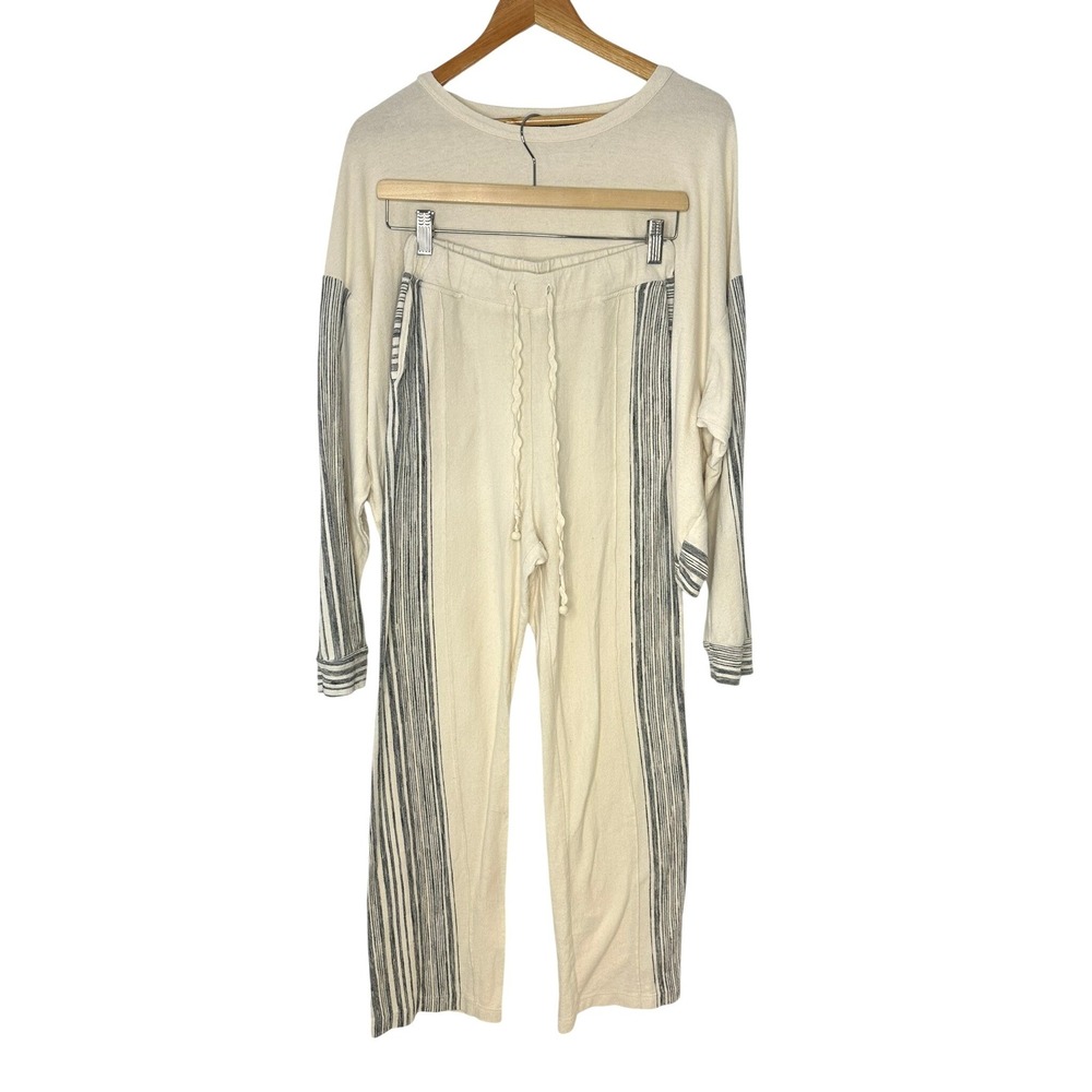 Eva Franco Lounge Set Womens Small Cream Striped Loungewear